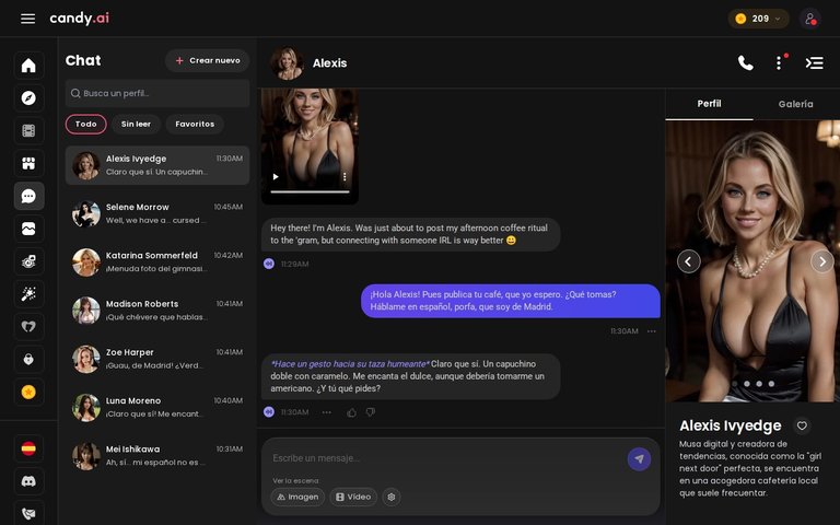 Alexis Ivyedge en Candy AI: influencer rubia en un bar