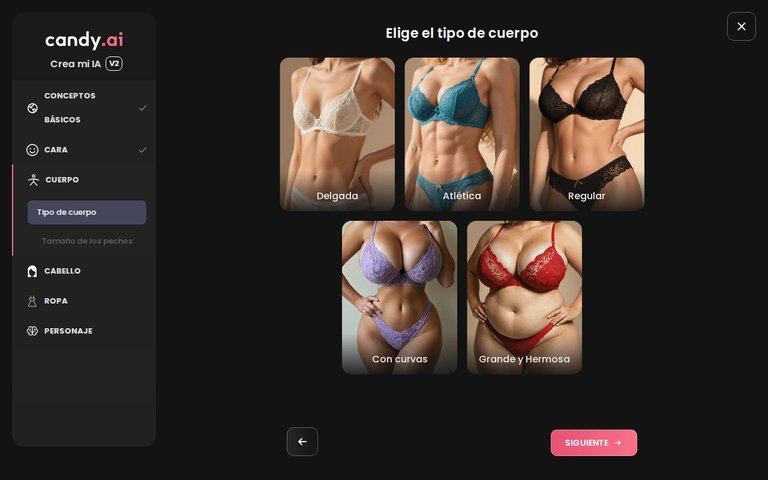 Creador de Candy AI, tipo de cuerpo y altura