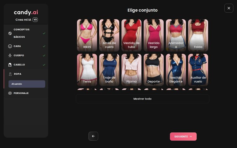Creador de Candy AI, ropa
