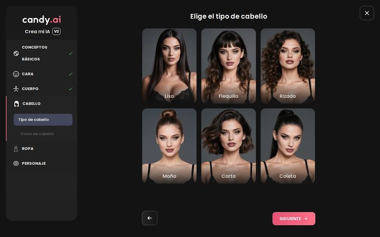 Creador de Candy AI, peinado y color de pelo