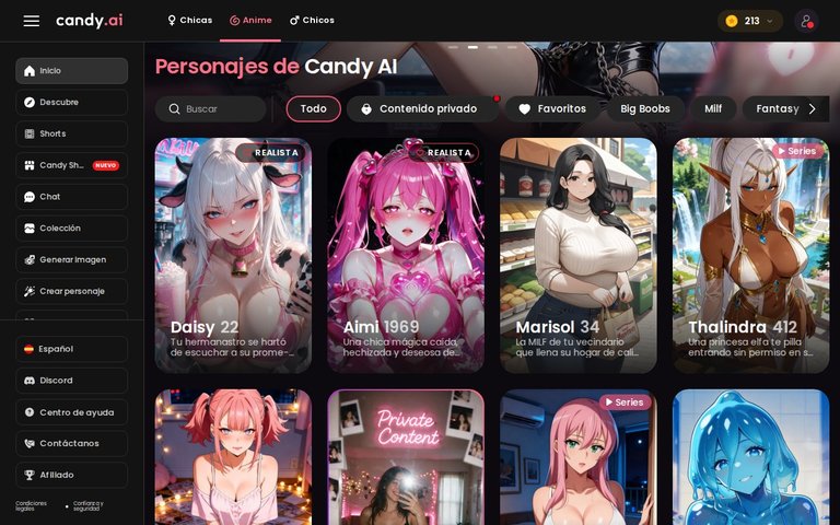 Personajes anime de Candy AI