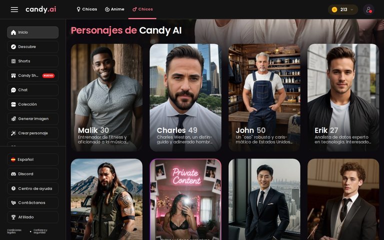 Personajes masculinos de Candy AI