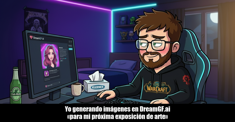 Nico generando imágenes con IA en DreamGF para su próxima galería de arte