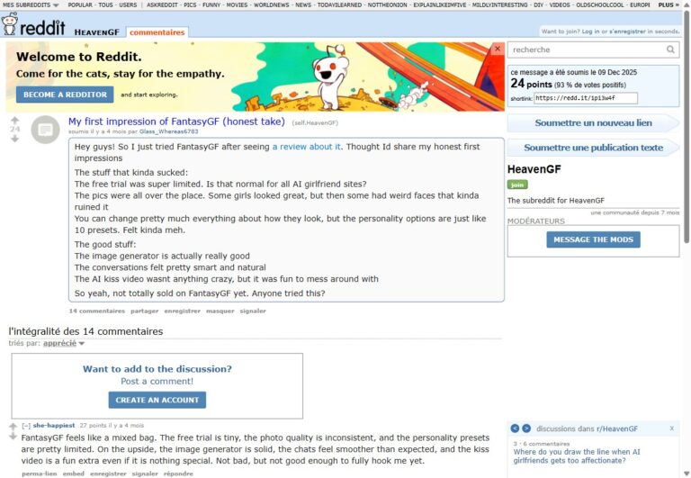 Hilo de Reddit en r/HeavenGF: My first impression of FantasyGF
