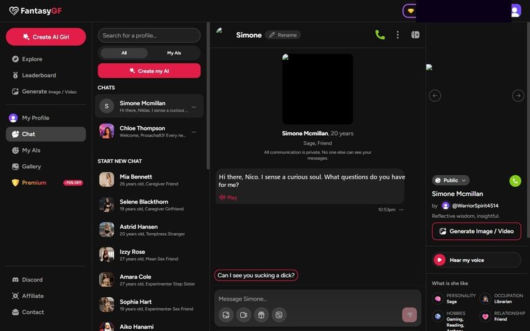 Chat con Simone, mensaje de bienvenida y apodo Nico