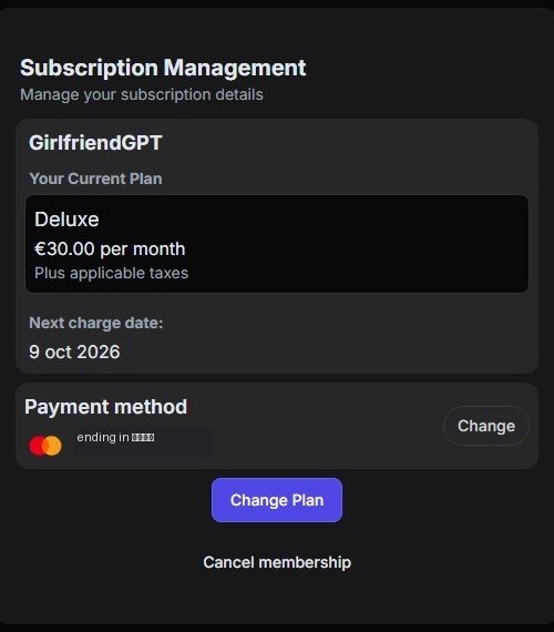 Gestión de la suscripción en GirlfriendGPT con Change Plan y Cancel membership