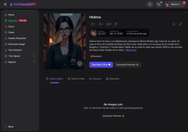 Perfil de Helena en GirlfriendGPT