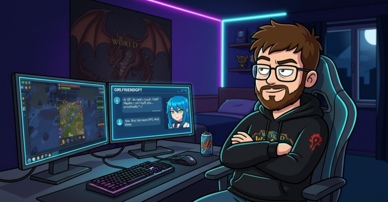 Nico probando GirlfriendGPT en su setup gaming