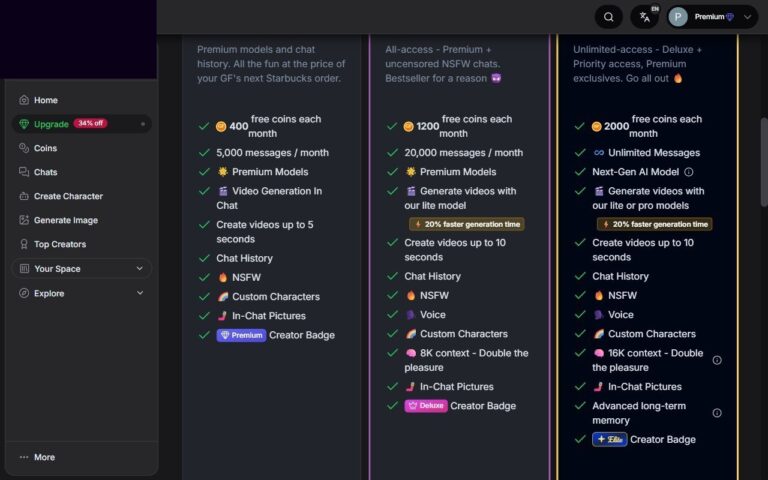 Comparativa de funciones entre Premium, Deluxe y Elite