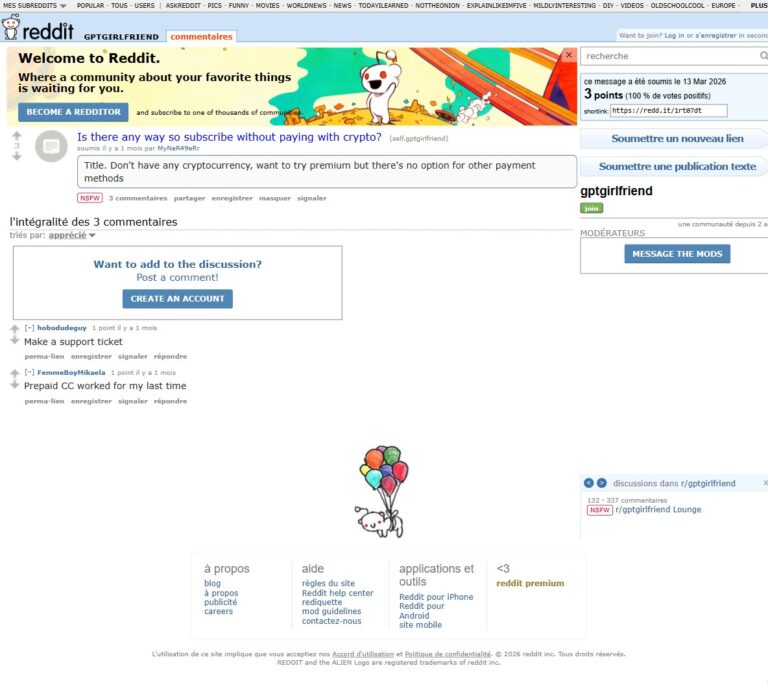 Hilo de Reddit r/gptgirlfriend: un usuario pregunta por métodos de pago que no sean cripto