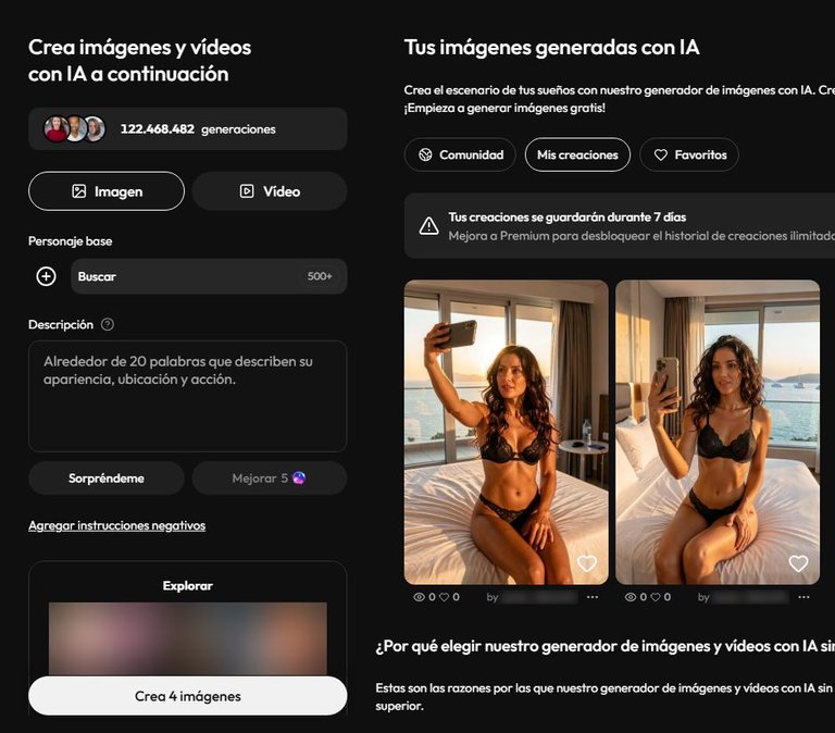 Generador de imágenes de Joi AI con dos imágenes de Mila en lencería de encaje negro