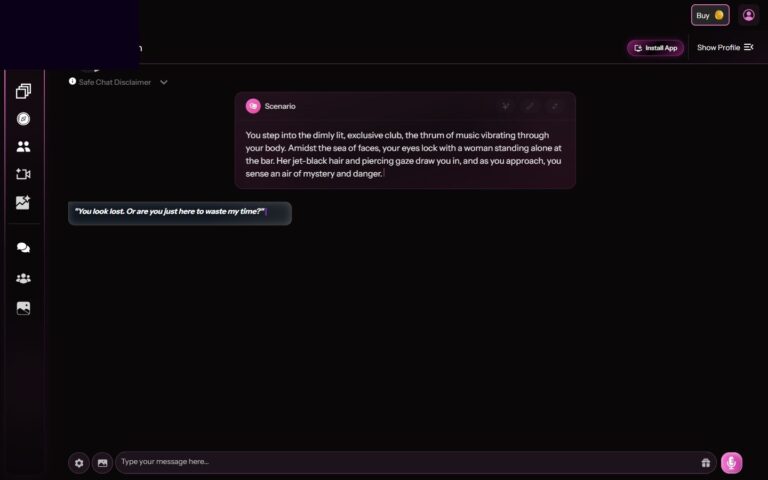 Inicio del chat en Kupid AI con la escena y el mensaje de apertura de Raven