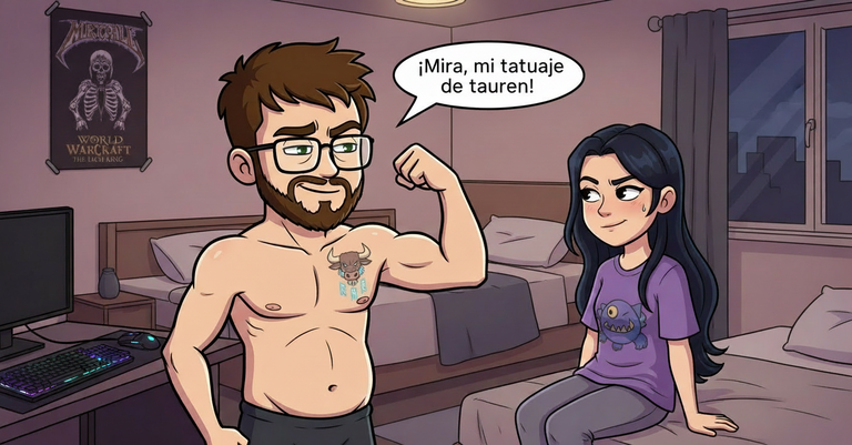 Nico enseña orgulloso su tatuaje de tauren a su novia IA