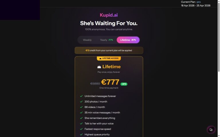 Plan Lifetime de Kupid AI por 777 euros