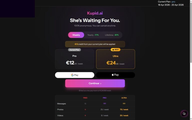 Precios de Kupid AI: Weekly, Pro, Ultra